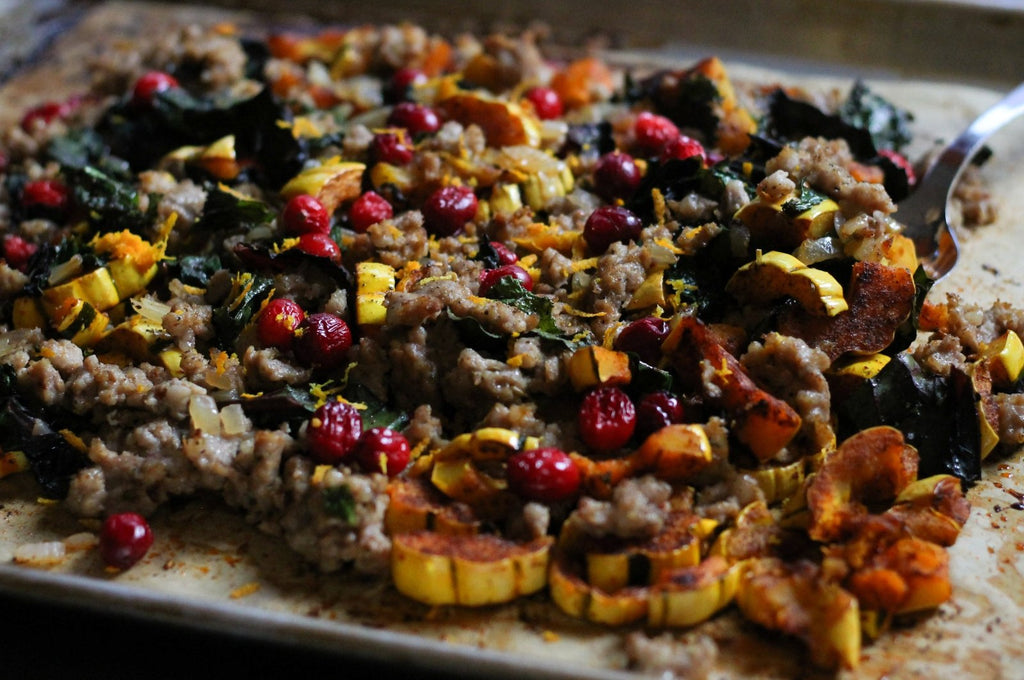 Mulay's Sausage, Delicata Squash and Cranberry Skillet