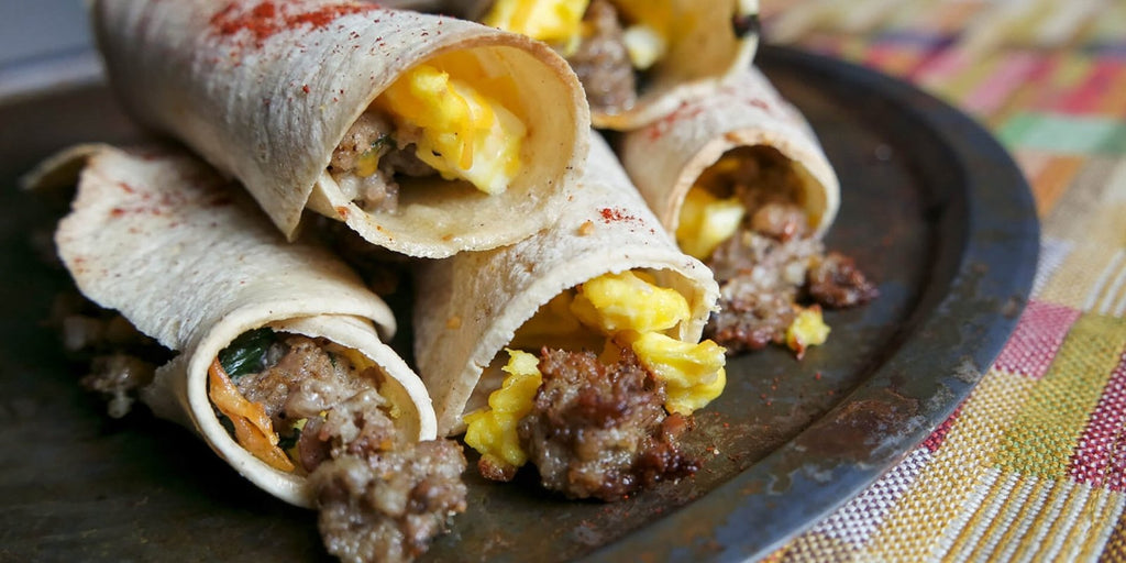 Breakfast Taquitos with Sausage, Spinach & Egg